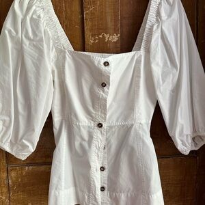 GANNI puff sleeve white top